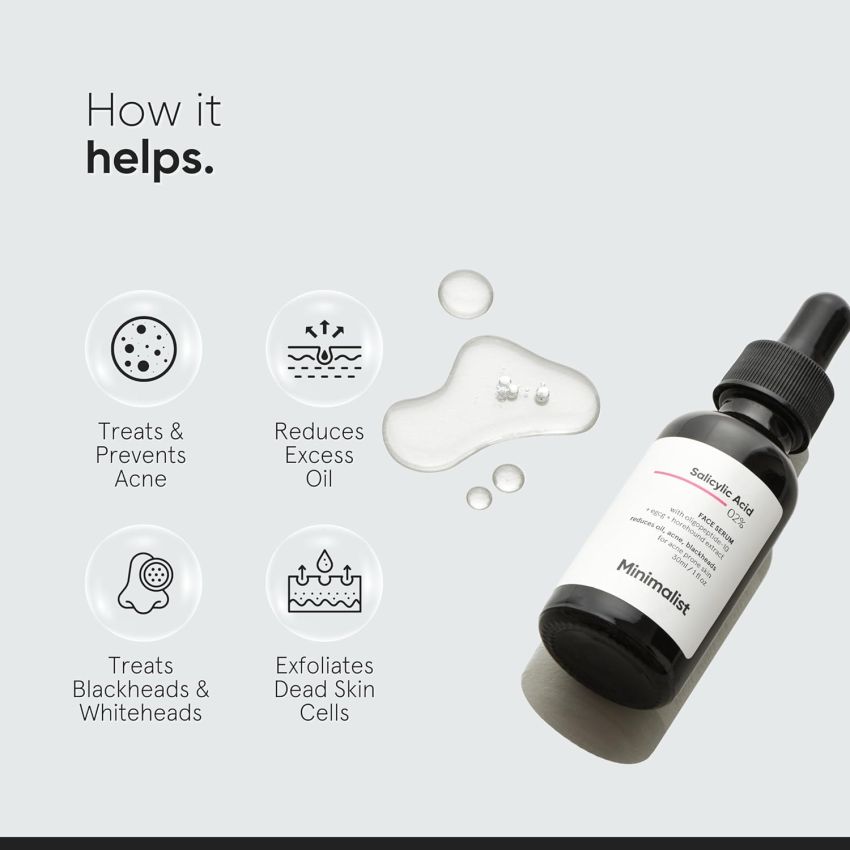 Minimalist Anti-Acne 2% Salicylic Acid Face Serum for All Skin Types | Reduces Blackheads,Oiliness, Excess Oil & Bumpy Texture | BHA Based Exfoliant | 30 ml
