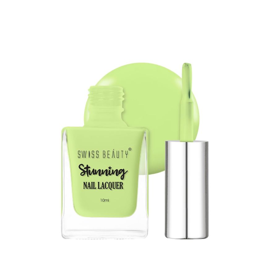 Swiss Beauty Stunning Nail Lacquer | Chip Resistant, Quick drying nail paint | Highly Pigmented with high shine Nail polish | Shade - Mint Green, 10gm