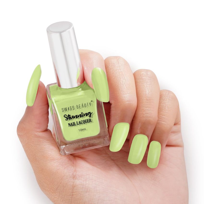 Swiss Beauty Stunning Nail Lacquer | Chip Resistant, Quick drying nail paint | Highly Pigmented with high shine Nail polish | Shade - Mint Green, 10gm