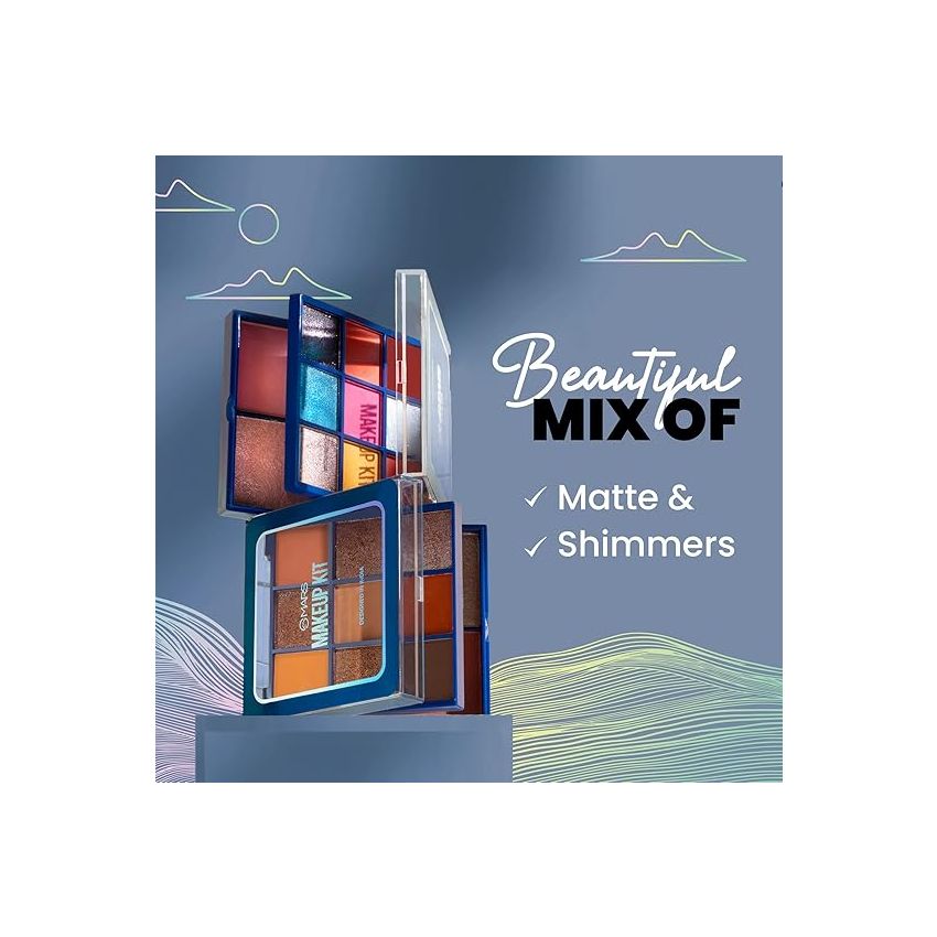 MARS Face and Eye Makeup Kit for Women | 9 Highly Pigmented Eyeshadows with Blusher and Highlighter | Attached Mirror (16.0 gm) (Multicolor-01)