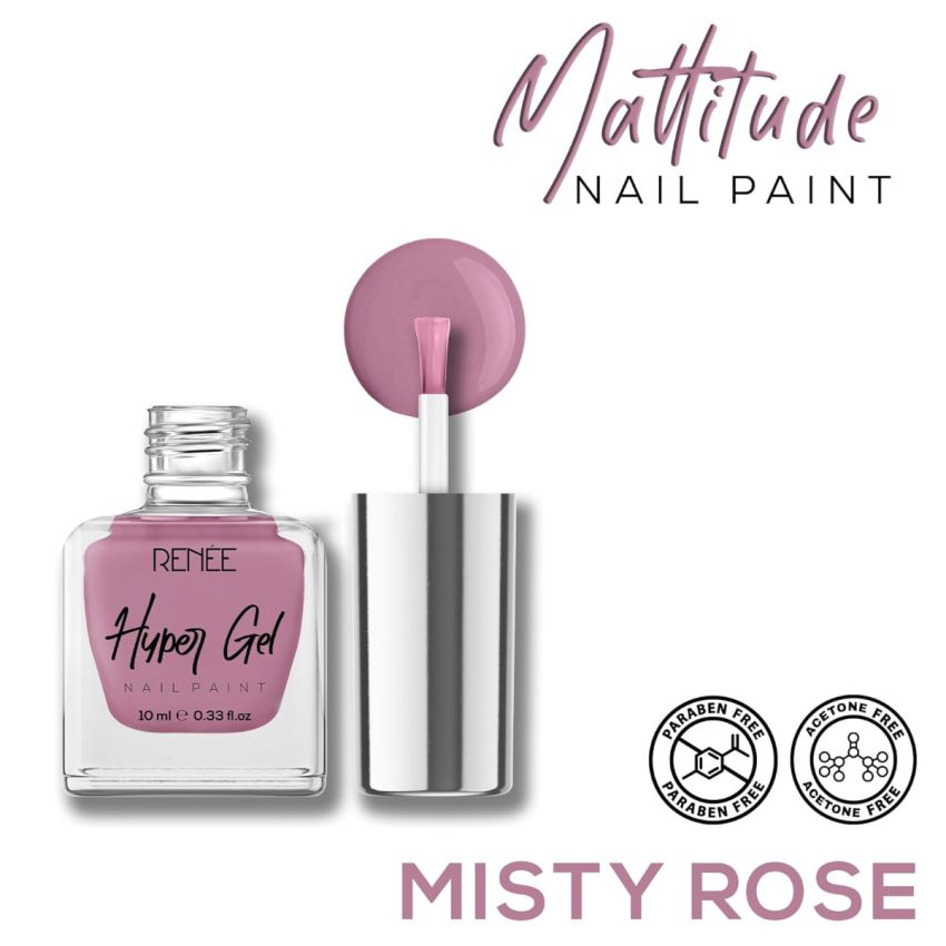 RENEE Hyper Gel Nail Paint- Misty Rose 10ml | Quick Drying, Glossy Finish, Long Lasting, Chip resisting Formula with High Shine Polish | Acetone & Paraben Free