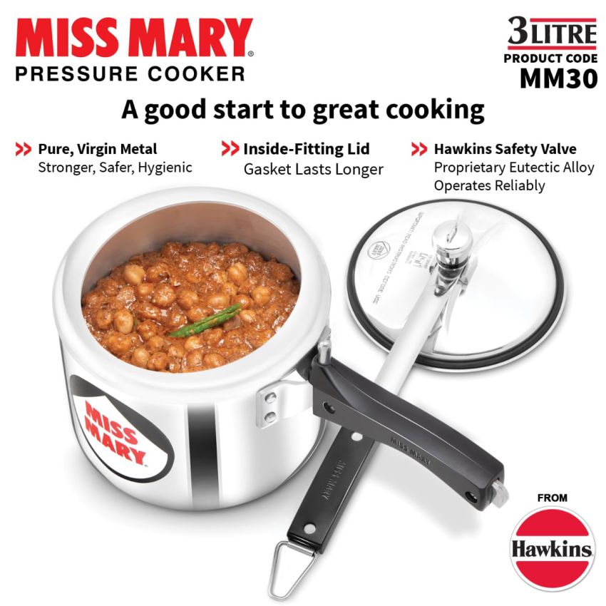 Hawkins Aluminium 3.5 Litre Miss Mary Pressure Cooker, Inner Lid Cooker, Silver (Mm35)