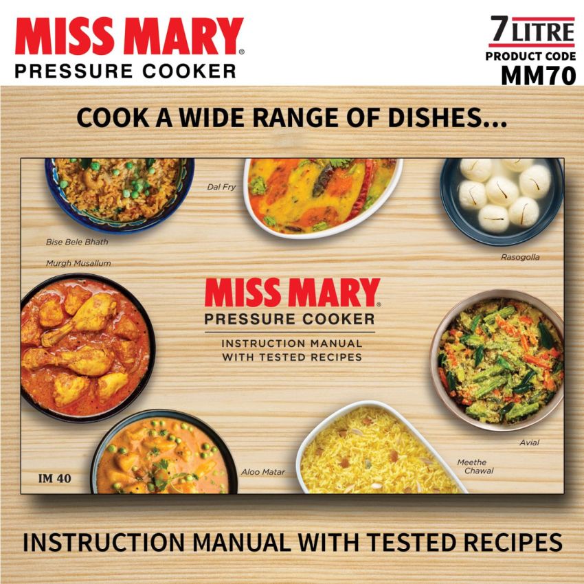 Hawkins Aluminium 7 Litre Miss Mary Pressure Cooker, Inner Lid Cooker, Silver (Mm70)