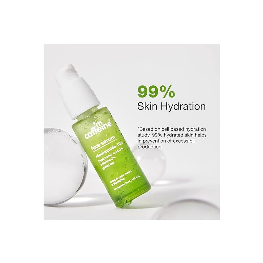 mCaffeine 10% Niacinamide Face Serum for Acne Prone Skin & Oily Skin | With Goodness of Hyaluronic Acid & Green Tea | For Men & Women | Ideal For Monsoon Season | 30ml
