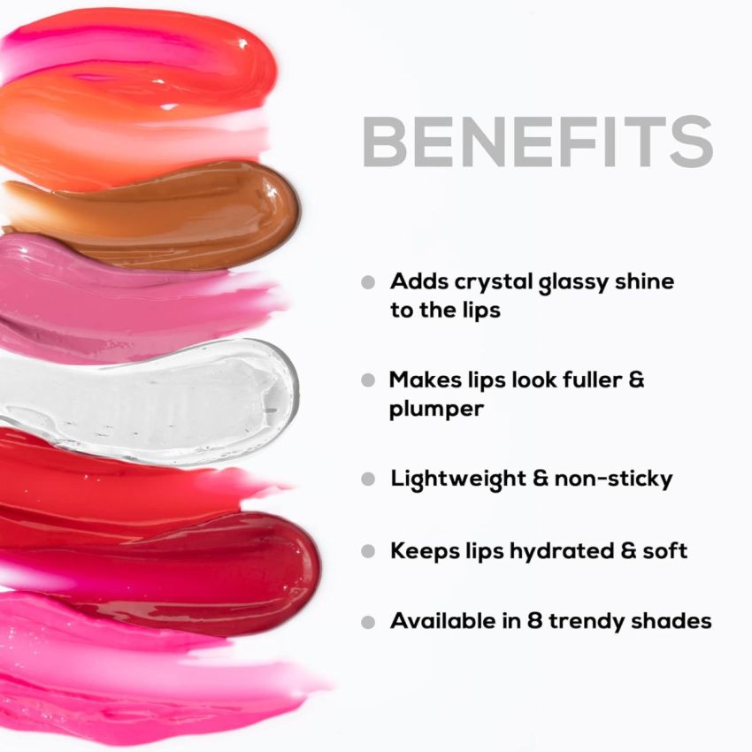 RENEE Crystal Lip Gloss Moonstone 8ml| Lightweight & Glossy Non Sticky Formula| Keeps Lips Soft & Hydrated| Gives Lips Look Fuller & Plumper Look