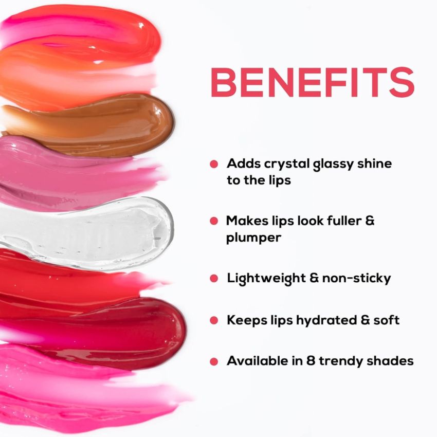 RENEE Crystal Lip Gloss Morganite 8ml | Lightweight & Glossy Non Sticky Formula | Keeps Lips Soft & Hydrated | Gives Lips Look Fuller & Plumper Look