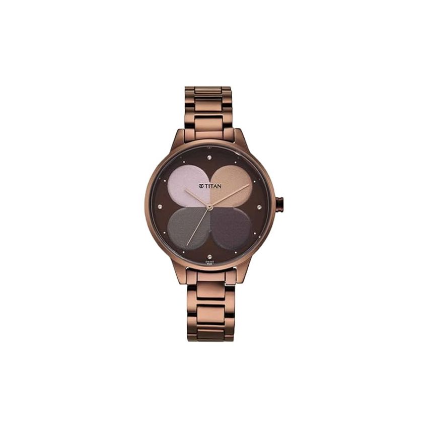 Titan Women's Brown Dial & Band Allure Analog Metal Watch: Floral Mosaic Dial & Sleek Strap-NS2648QM01