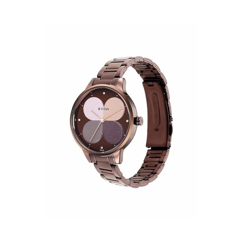 Titan Women's Brown Dial & Band Allure Analog Metal Watch: Floral Mosaic Dial & Sleek Strap-NS2648QM01