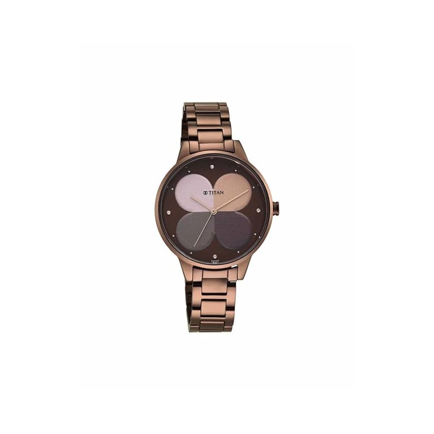 Titan Women's Brown Dial & Band Allure Analog Metal Watch: Floral Mosaic Dial & Sleek Strap-NS2648QM01