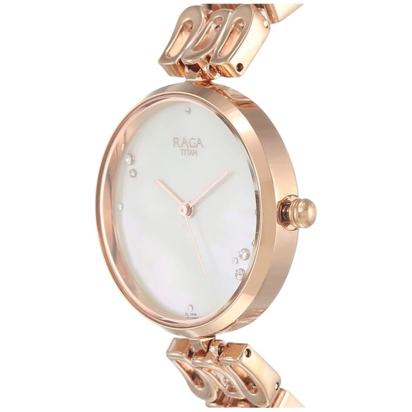 Titan Raga Chic Mother of Pearl Dial Women Gold Analog Watch with Metal Strap-NS2659WM01