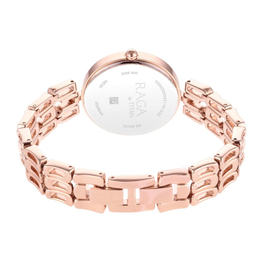 Titan Raga Chic Mother of Pearl Dial Women Gold Analog Watch with Metal Strap-NS2659WM01
