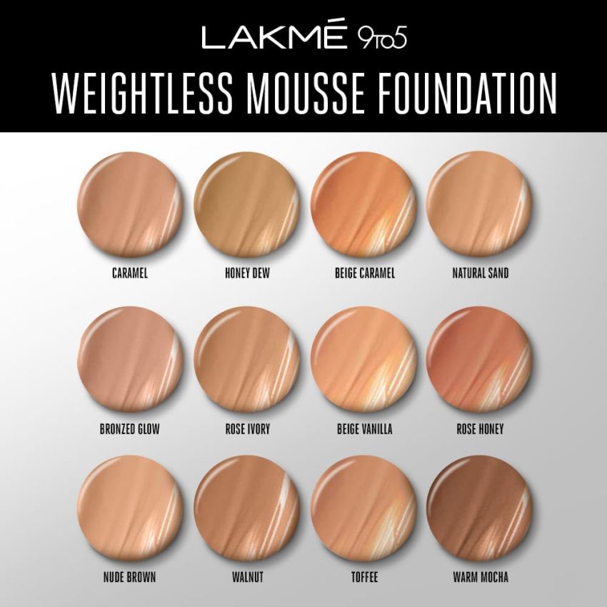 Lakme 9 To 5 Weightless Mousse Foundation, Rose Ivory (25 gm) | Natural Matte Finish Foundation Cream | Lakme Mousse Long Lasting Foundation
