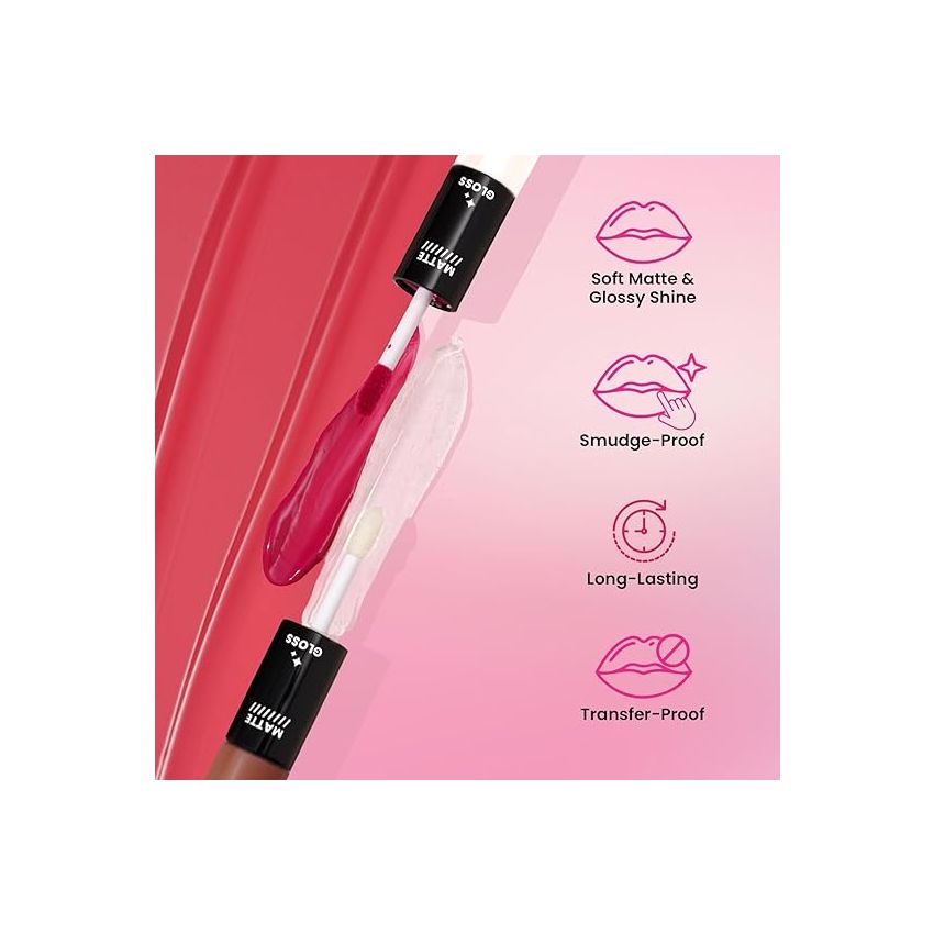 Swiss Beauty Duo Lipstick | Matte smudge-proof Liqud Lipstick + Transparent glossy Lipgloss | Transfer -proof and Long lasting | Shade-Poison Pink, 10mlong lasting | Shade-Poison Pink, 10ml
