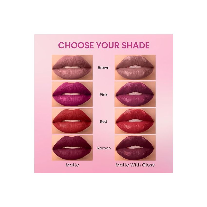 Swiss Beauty Duo Lipstick | Matte smudge-proof Liqud Lipstick + Transparent glossy Lipgloss | Transfer -proof and Long lasting | Shade-Poison Pink, 10mlong lasting | Shade-Poison Pink, 10ml