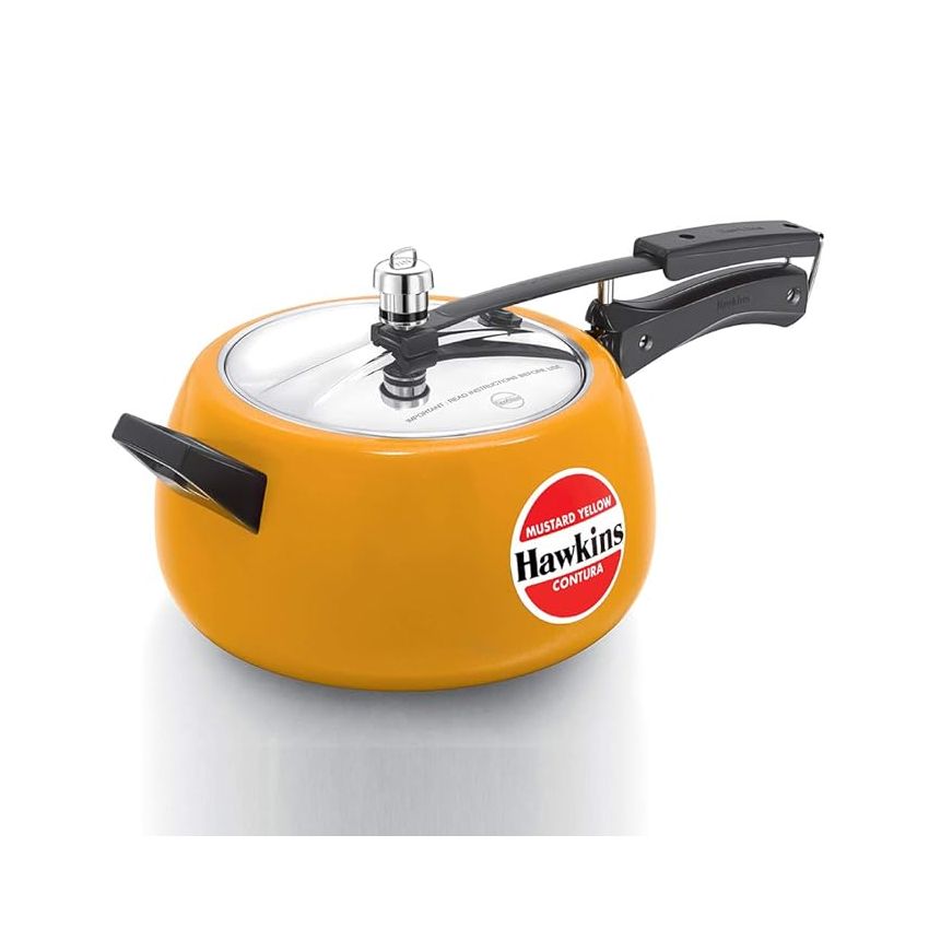 Hawkins Ceramic- Coated Contura 5L Mustard Yellow Aluminium Inner Lid Pressure Cooker