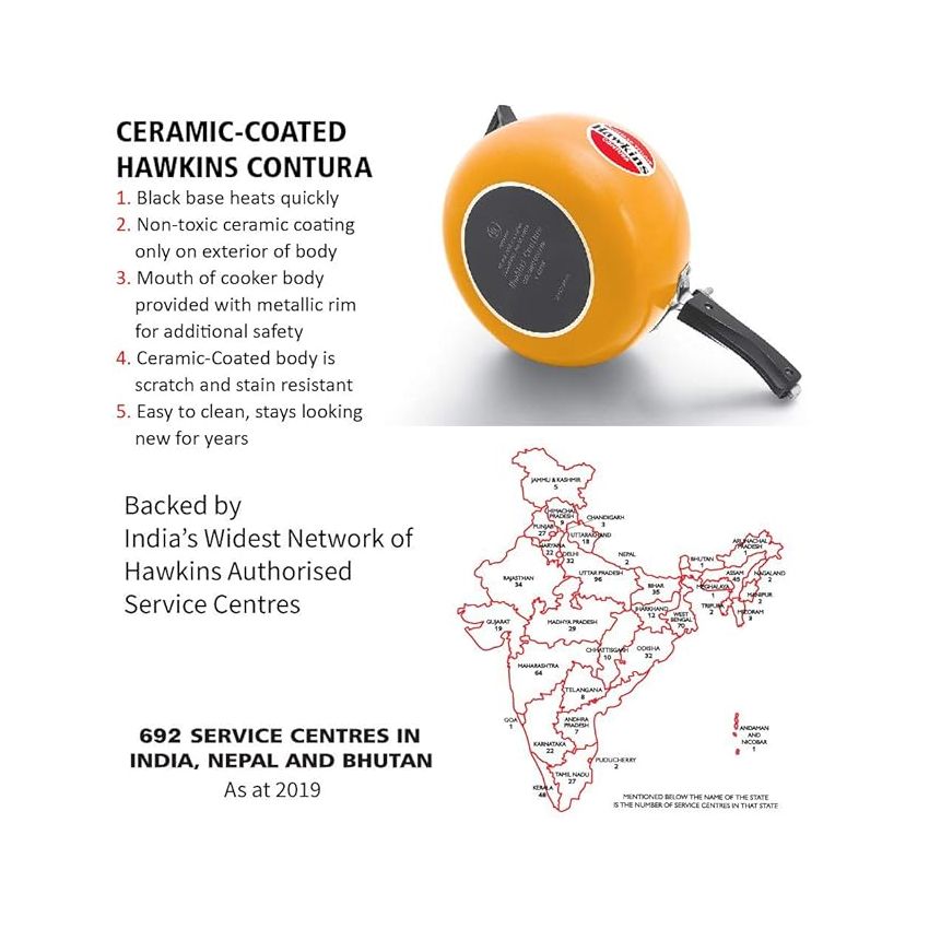 Hawkins Ceramic- Coated Contura 5L Mustard Yellow Aluminium Inner Lid Pressure Cooker