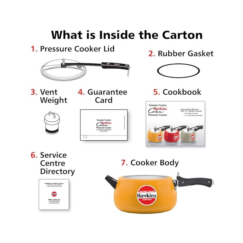 Hawkins Ceramic- Coated Contura 5L Mustard Yellow Aluminium Inner Lid Pressure Cooker