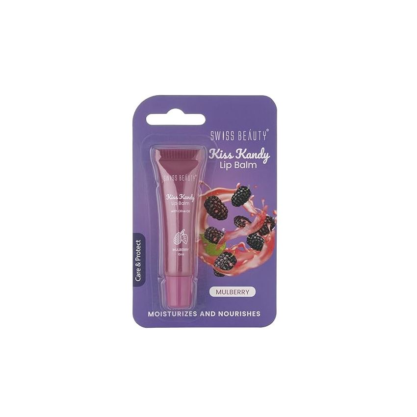 Swiss Beauty Kiss Kandy Lip Balm with Olive Oil | Moisturising | Non-Sticky | Soft & Smooth Lips | Shade - Mulberry, 10ml