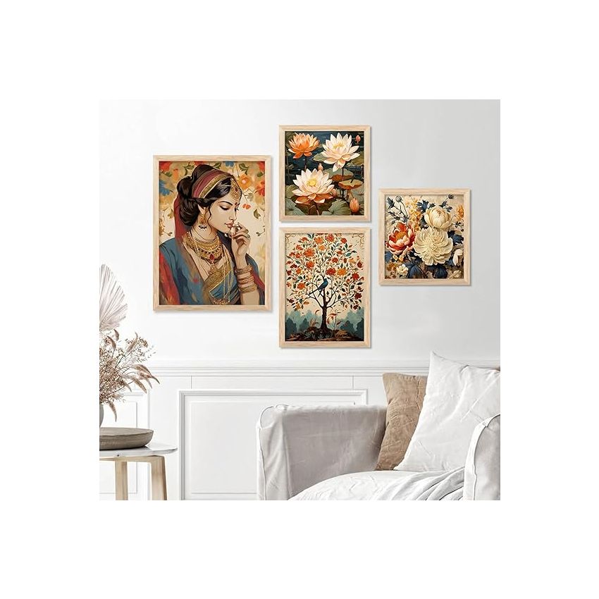 kotart Wall Art Paintings with Frame for Home Decoration - Traditional Framed Painting for Living Room Bedroom Office Decor - Painting for Wall Decoration - Set of 4 Multicolo (A)