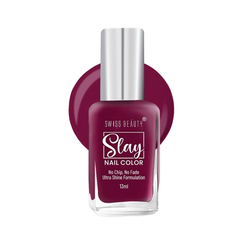Swiss Beauty Slay Nail Color | Glossy Finish, Long Lasting Nail Paint| Chip resistant, Quick drying Nail Polish | Shade- Mulberry Maroon, 25Ml