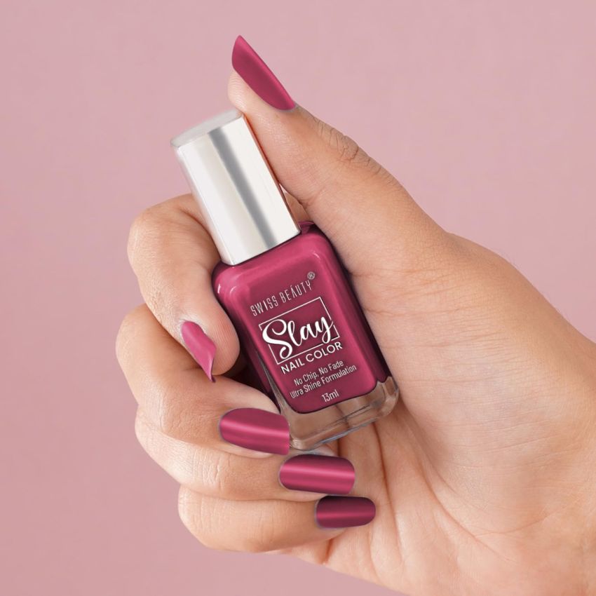 Swiss Beauty Slay Nail Color | Glossy Finish, Long Lasting Nail Paint| Chip resistant, Quick drying Nail Polish | Shade- Mulberry Maroon, 25Ml