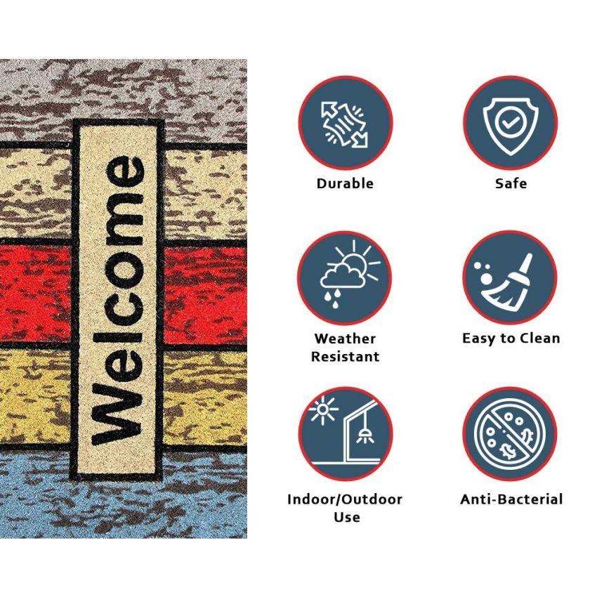 Onlymat Welcome Printed (Multicolor) Anti-Slip Rectangular Doormat Entryway Rug Natural Coir Material, PVC Backing for Outdoor Entrance Home Multipurpose Mats Floor Door Hall Drawing Room Living Room (75cm x 45cm)