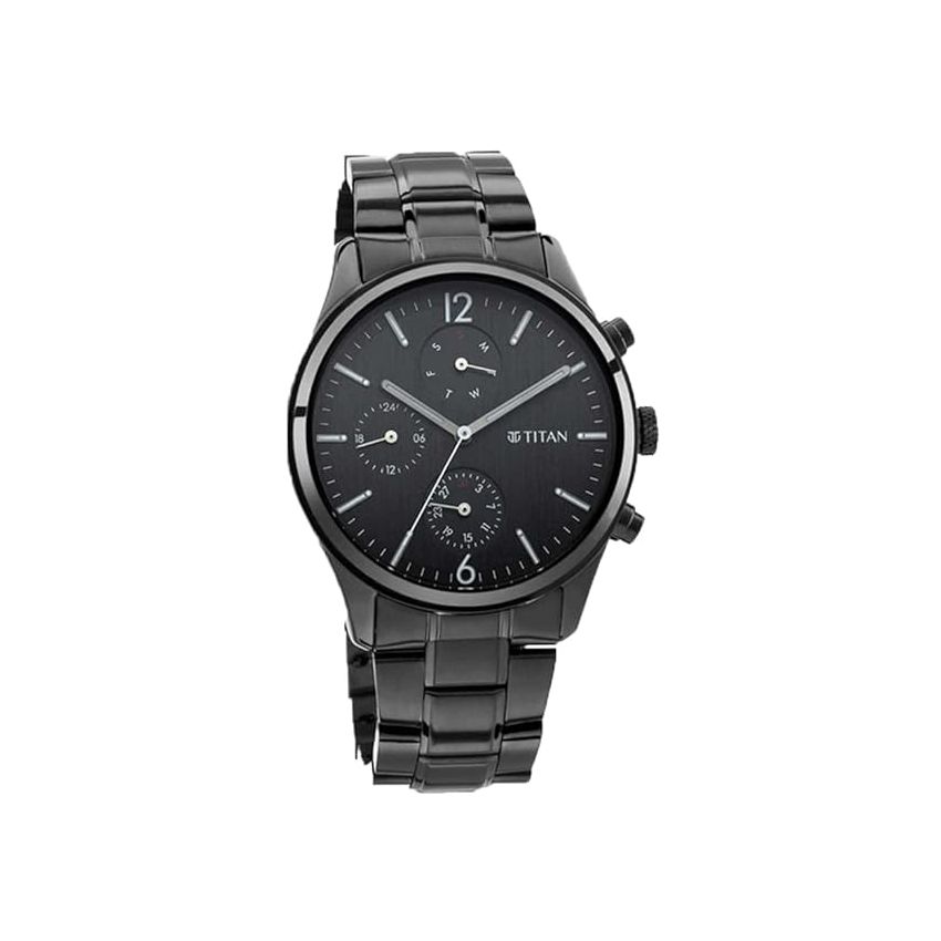 Titan Men's Metropolitan Charm: Men's Multifunctional Black Watch with Metallic Accents-NS1805NM02