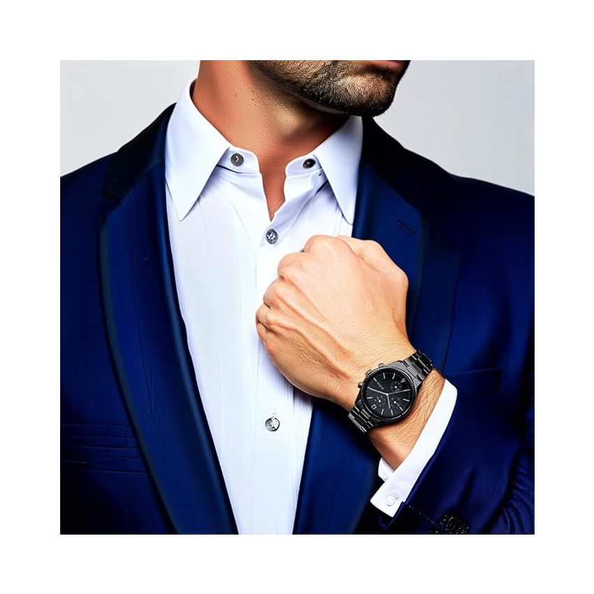 Titan Men's Metropolitan Charm: Men's Multifunctional Black Watch with Metallic Accents-NS1805NM02