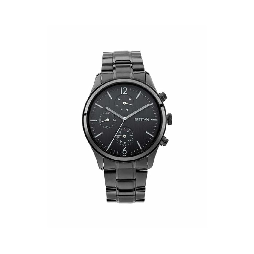 Titan Men's Metropolitan Charm: Men's Multifunctional Black Watch with Metallic Accents-NS1805NM02