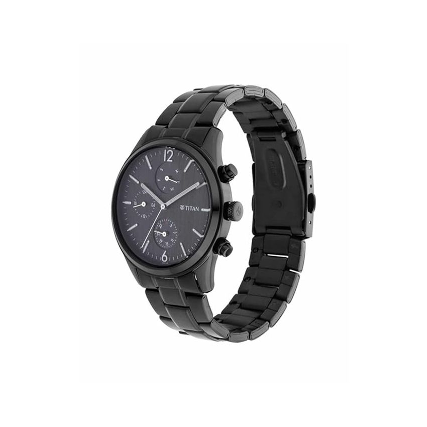 Titan Men's Metropolitan Charm: Men's Multifunctional Black Watch with Metallic Accents-NS1805NM02