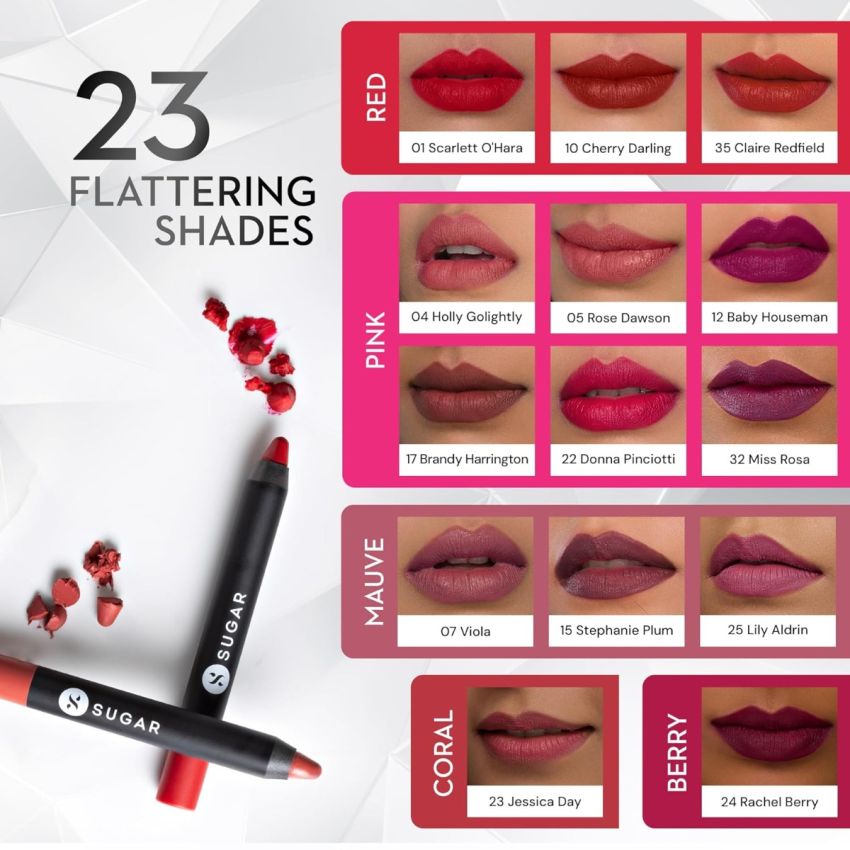 SUGAR Cosmetics Matte As Hell Crayon Lipstick with Sharpner | Smudgeproof | Lasts Upto 8+ Hrs | 2.8gm - 13 Murphy Brown