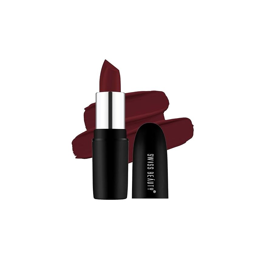 Swiss Beauty Pure Matte Creamy Lipstick | Non-drying, Highly pigmented Lipstick | Shade- Murphy Brown, 3.8gm|
