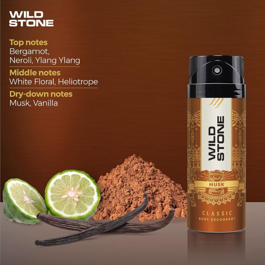 Wild Stone Classic Musk Logng Lasting Deodorant Body Spray for Men, 225ml