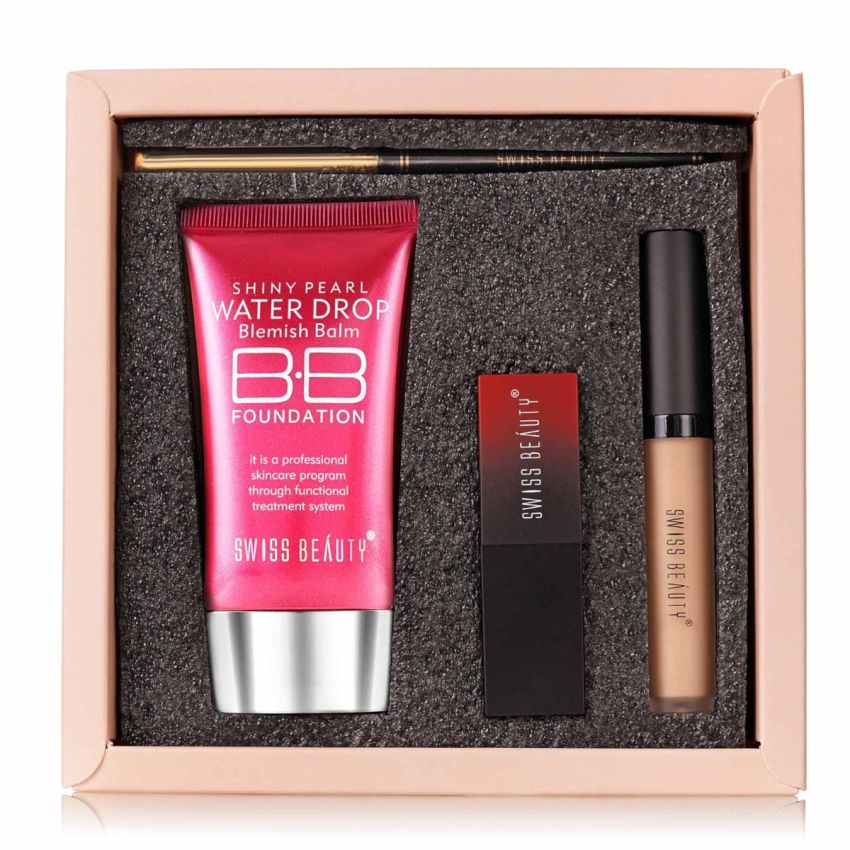 Swiss Beauty Your Makeup Must-Haves Kit - Foundation, Concealer, Lipstick & Kajal