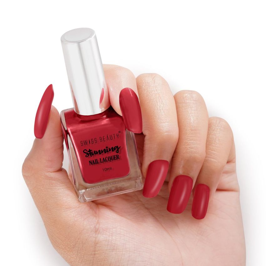 Swiss Beauty Stunning Nail Lacquer | Chip Resistant, Quick drying nail paint | Highly Pigmented with high shine Nail polish | Shade - My Cherry, 12gm