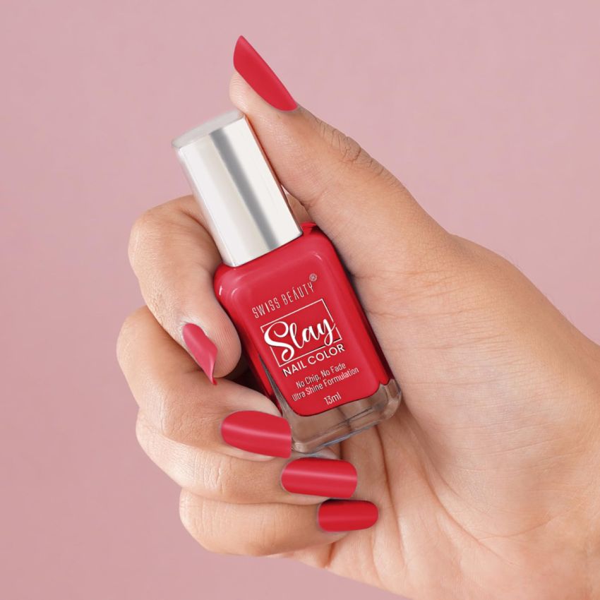 Swiss Beauty Slay Nail Color | Glossy Finish, Long Lasting Nail Paint| Chip resistant, Quick drying Nail Polish | Shade- My Raspberry, 13ml