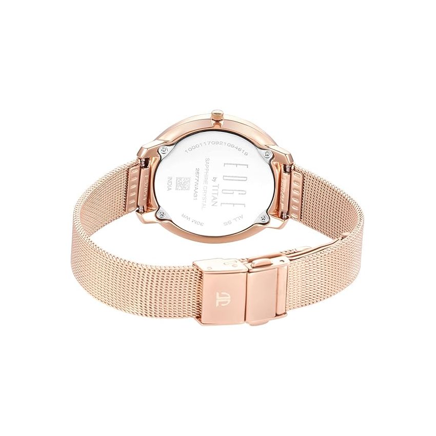 Titan Womens 33 mm Edge Rose Gold Dial Stainless Steel Analogue Watch (WTT2677WM01, Not assigned, Not assigned)