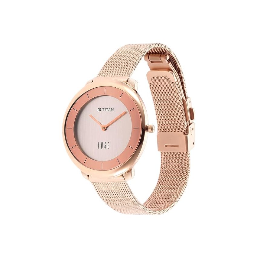Titan Womens 33 mm Edge Rose Gold Dial Stainless Steel Analogue Watch (WTT2677WM01, Not assigned, Not assigned)