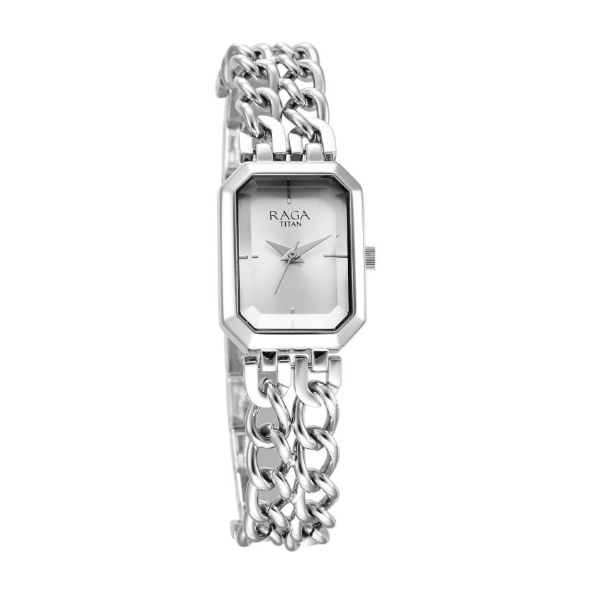 Titan Raga Showstopper Quartz Analog Silver Dial Metal Strap Watch for Women-95283SM01/NT95283SM01