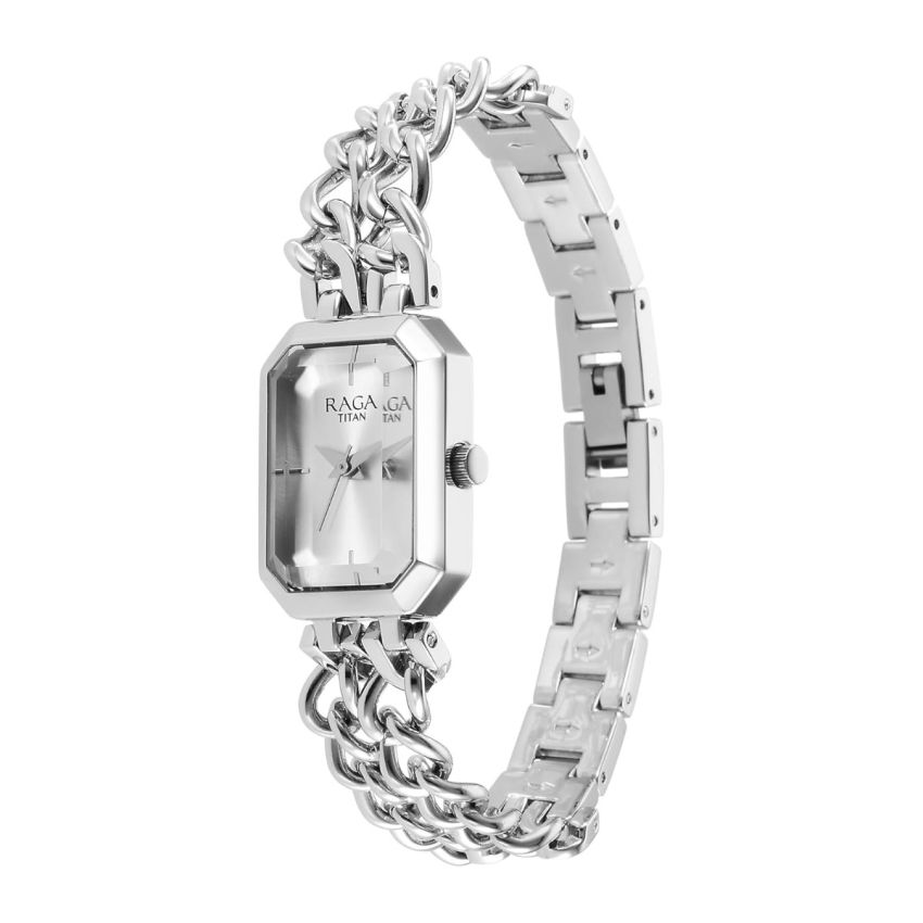 Titan Raga Showstopper Quartz Analog Silver Dial Metal Strap Watch for Women-95283SM01/NT95283SM01