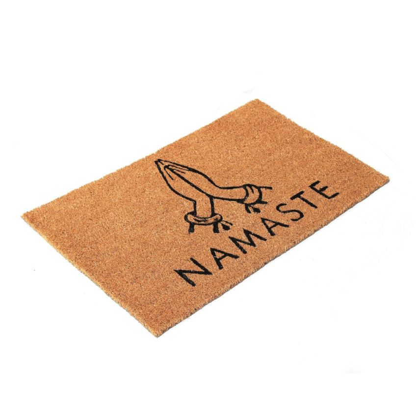 Onlymat Namaste Printed Anti-Slip Rectangular Doormat Entryway Rug Natural Coir Material, Polyvinyl Chloride with PVC Backing for Outdoor Entrance Home Multipurpose Mats Floor Door Hall Drawing Room Living Room (75 x 45cm)