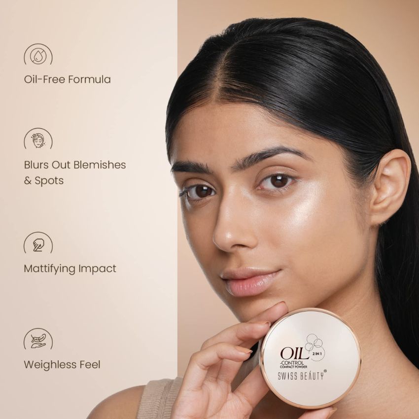 Swiss Beauty Oil Control Compact Powder | Lightweight Compact Powder for Matte Flawless Finish | Face Makeup, Shade - Natural-Nude, 20 gm |