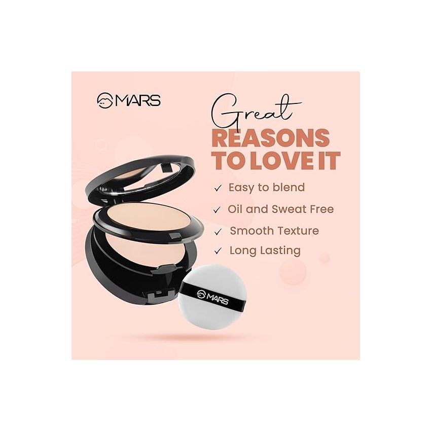 MARS Wonder 2 In 1 Natural Compact With Mirror And Powder Puff | Oil And Sweat Control | Long Lasting Compact Powder For All Skin Types (16.0Gm) (Shade-01), Cream