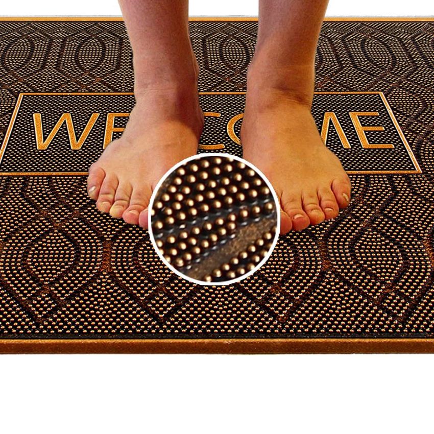 Onlymat Heavy-Duty, Long-Lasting Entryway Rug Natural Rubber Welcome Printed Door Mat (Copper Colour, 60x90cm)