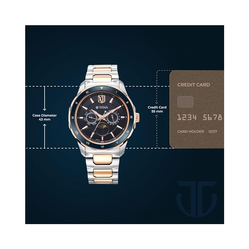 Titan Regalia Premium Blue Dial Quartz Multifunction Stainless Steel Strap Watch for Men-1688KM06/NT1688KM06
