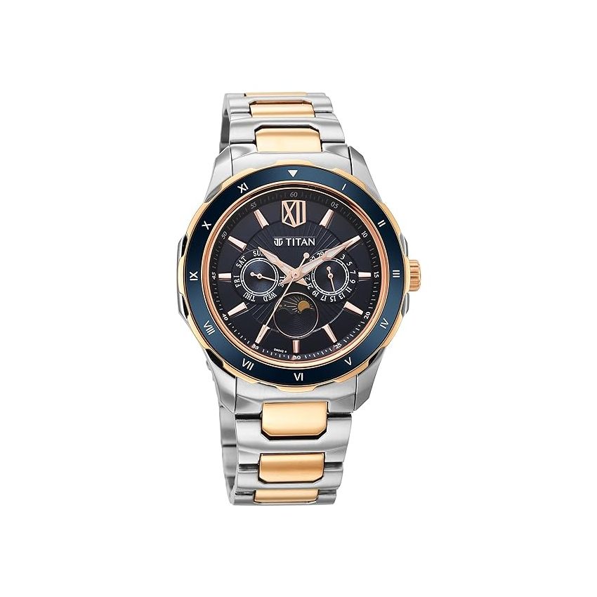 Titan Regalia Premium Blue Dial Quartz Multifunction Stainless Steel Strap Watch for Men-1688KM06/NT1688KM06