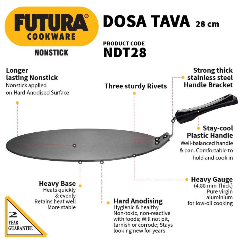 Hawkins Futura 30 cm Dosa Tava, Non Stick Dosa Tawa, Flat Dosa Tawa, Black (NDT30)