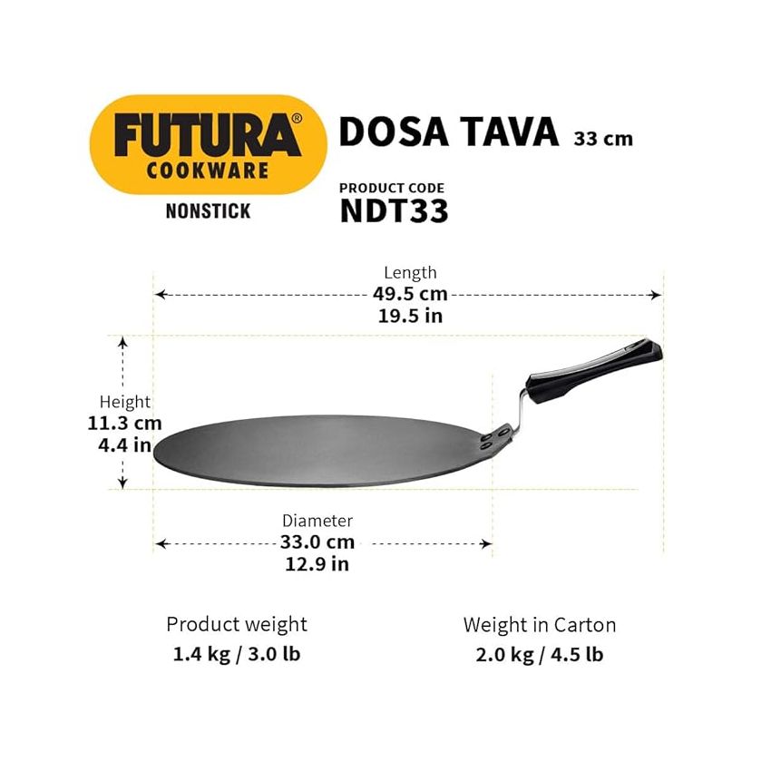 Hawkins Futura Nonstick Dosa Tava, Diameter 33 cm, Thickness 4.88 mm (Black) NDT33