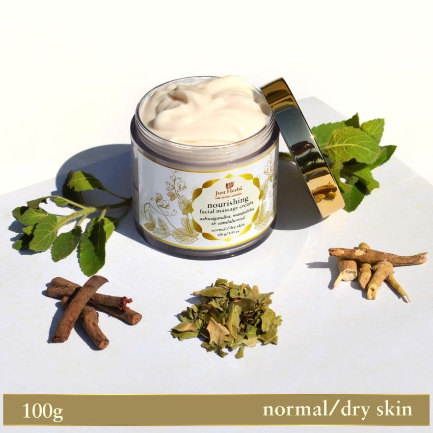 Just Herbs Ayurvedic Herbal Nourishing Face Moisturizing Massage Cream For Dull & Dry Skin - Parabens, SLS Free 100 gm