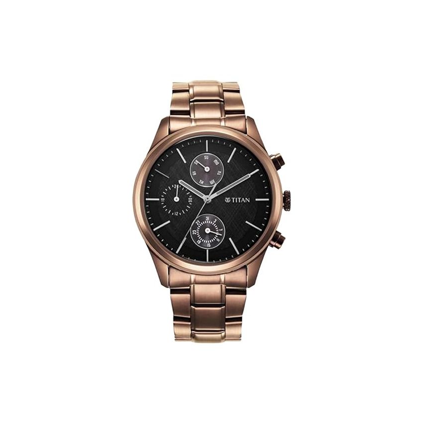 Titan Neo Splash Quartz Multifunction Black Dial Stainless Steel Strap Watch for Men-NS1805QM04